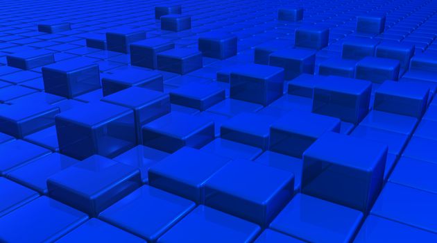 Rendering 3d of an abstract futuristic blue background with a moltitude of cubes, concept for technology and corporate business.