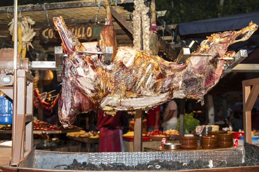 barbecue with sausages and lamb in a medieval fair, Spain