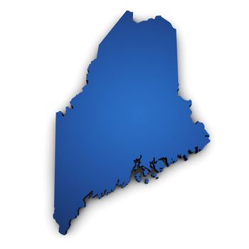 Shape 3d of Maine State map colored in blue and isolated on white background.