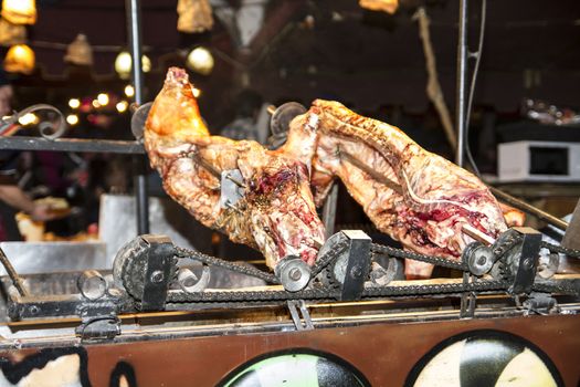 barbecue with sausages and lamb in a medieval fair, Spain