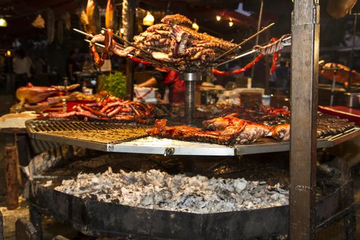 barbecue with sausages and lamb in a medieval fair, Spain