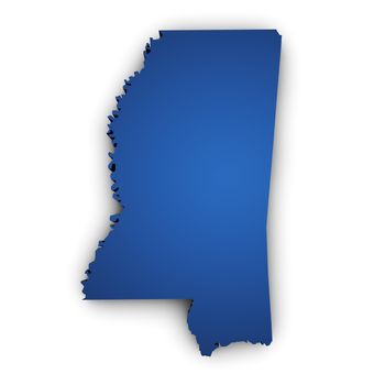 Shape 3d of Mississippi State map colored in blue and isolated on white background.