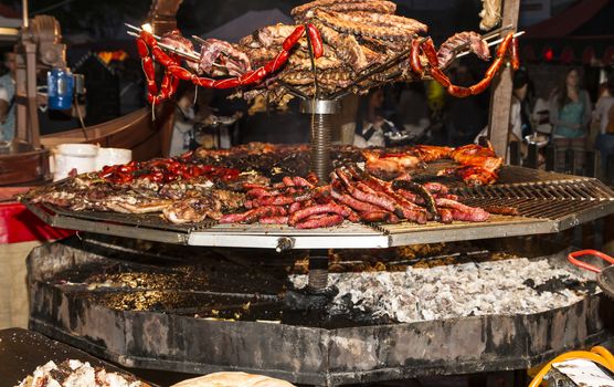 barbecue with sausages and lamb in a medieval fair, Spain