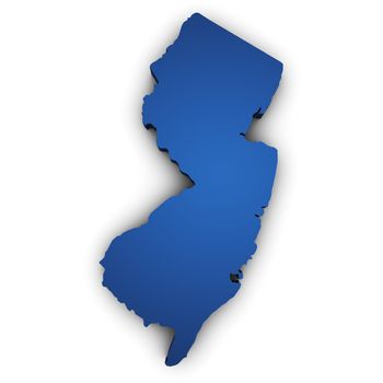 Shape 3d of New Jersey State map colored in blue and isolated on white background.