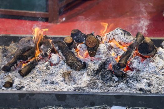 hot, barbecue with sausages and lamb in a medieval fair, Spain