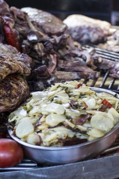 barbecue with sausages and lamb in a medieval fair, Spain