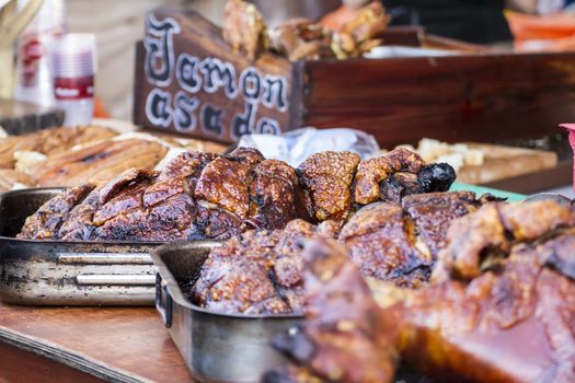 barbecue with sausages and lamb in a medieval fair, Spain