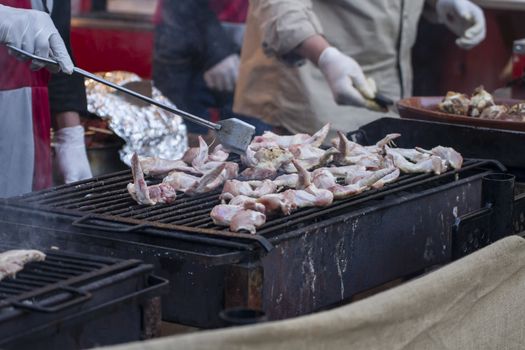 barbecue with sausages and lamb in a medieval fair, Spain