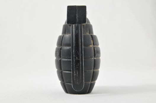 One Black Hand Grenade on a White Background