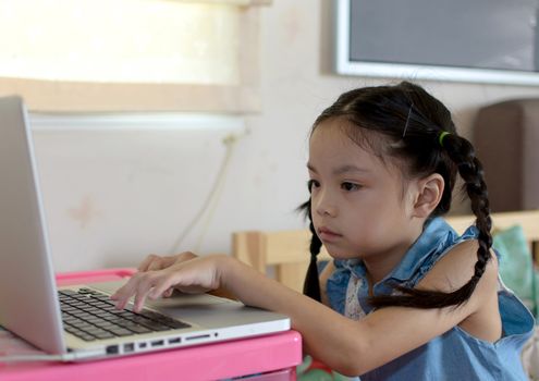 Asian girl portraits. The girls are sitting computers