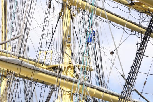 Crane masts of a vey big sailing ship