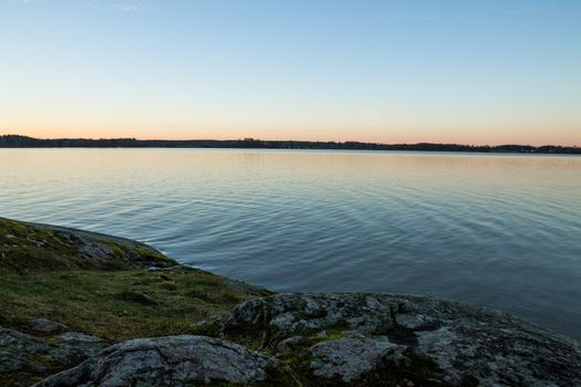 Rocky lakeshore in the evening light