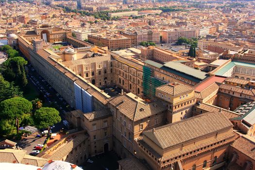 Aerial view of Vatican Museums from St Peter Basilica, Rome, Italy