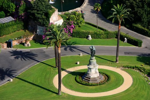 Aerial view of Vatican Gardens from St Peter Basilica, Rome, Italy