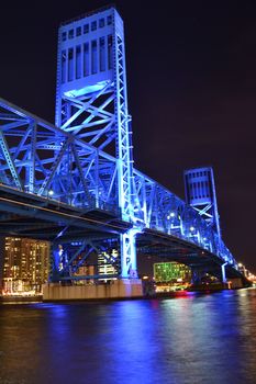 The blue Main Street Bridge in Jacksonville, Florida