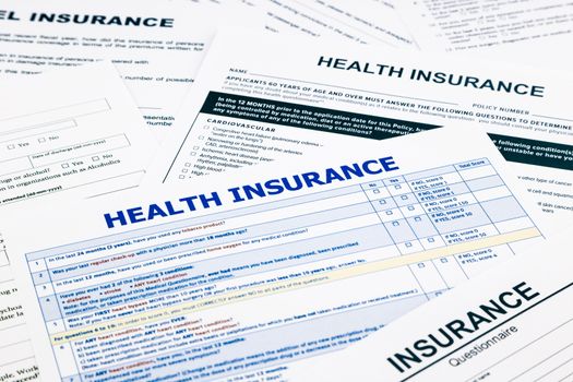 health insurance form, paperwork and questionnaire for insurance concepts