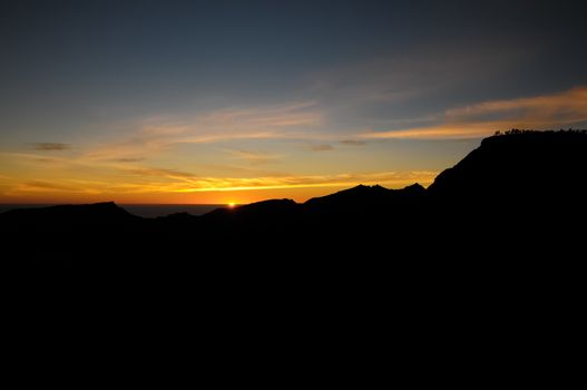 Backlight Silhouette Sunset over the Mountains in Canary Islands Tenerife