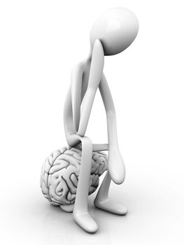 A cartoon figure con a huge brain. 3D rendered illustration. Isolated on white.
