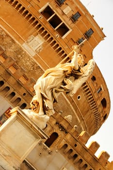 Statue in Rome in front of the Castel Sant Angelo.