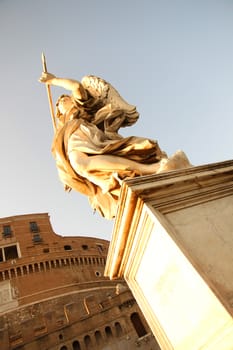 Statue in Rome in front of the Castel Sant Angelo.