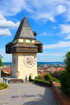 The clock tower (Uhrturm) in Grace (Graz), Styria, Austria, Europe.