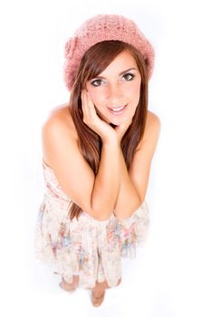 Portrait of a young adult woman with a hat.