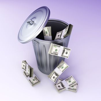 Moneytrash can. 3D rendered illustration. 