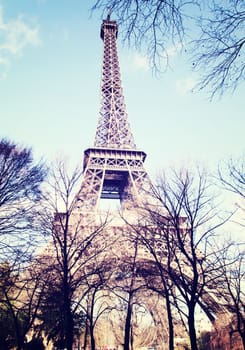 Eiffel Tower at day in Paris, France. Vintage
