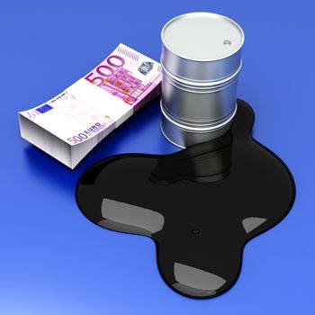 Euros and oil. 3D rendered Illustration.