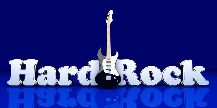 Hardrock word with a guitar. 3D Illustration.