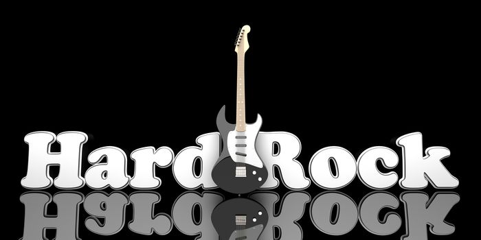 Hardrock word with a guitar. 3D Illustration.