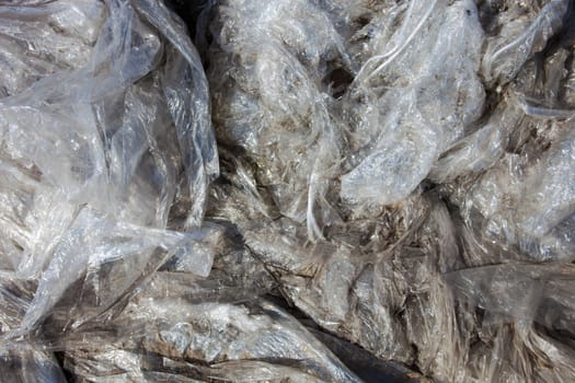 A mass of polyethylene garbage composed of crumpled plastic bags