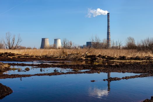 Cogeneration plant (combined heat and power station) in Kyiv, Ukraine. Industrial landscape.