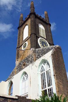 Steeple of the Presbyterian Church of Saint Georges. The church was destroyed during the hurican Ivan. Grenada, Caribbean.