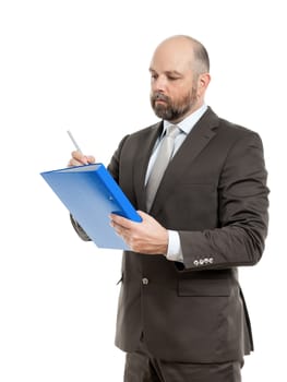 An image of a handsome business man with a blue folder