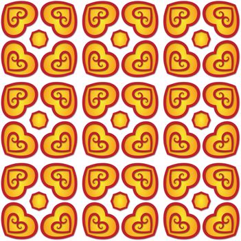 background or fabric pattern red and orange fiery hearts