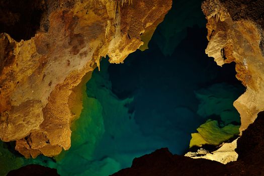 Lake inside a limestone cave