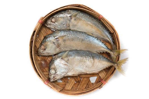 Mackerel fish in bamboo basket