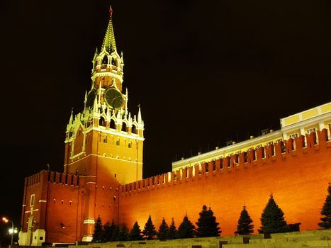 Spasskaya Tower at night, Moscow Kremlin, Russia
