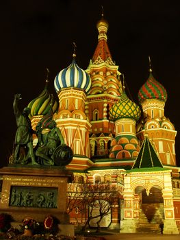 Cathedral of Vasily the Blessed at night, Red Square, Moscow, Russia