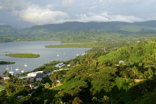 Savusavu marina and Nawi islet, Vanua Levu island, Fiji, South Pacific