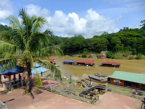 Floating restaurants on Tembeling river, Taman Negara National Park, Malaysia