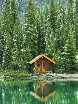 Wooden cabin at Lake O'Hara, Yoho National Park, British Columbia, Canada
