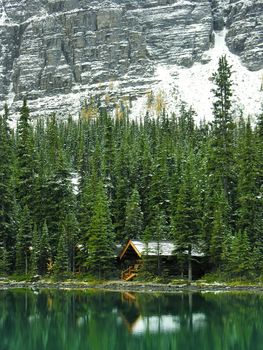 Wooden cabin at Lake O'Hara, Yoho National Park, British Columbia, Canada