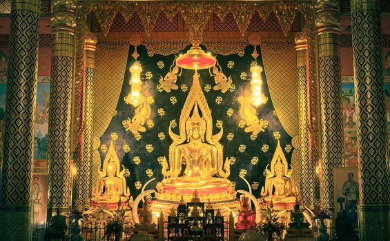 The Artistic Golden Buddha Image in Buddha Temple.