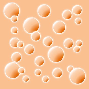 Many bubbles floating in the air into orange background
