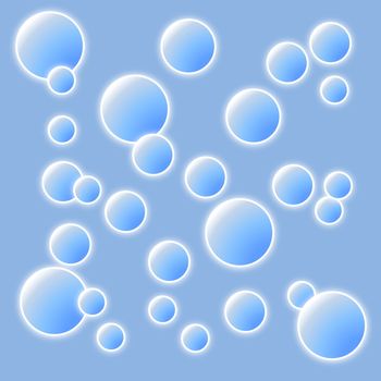 Many bubbles floating in the air into blue background