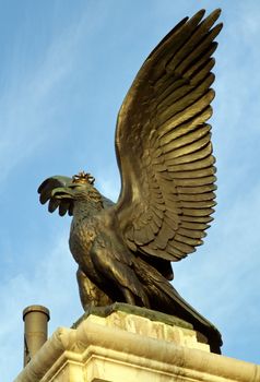 Old black bronze eagle at the entrance of Park des Bastions, Geneva, Switzerland