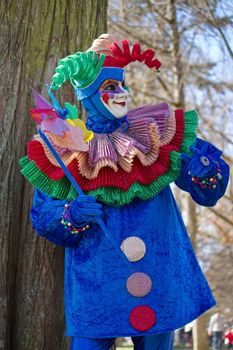 Colorful clown at the 2014 venetian carnival of Annecy, France