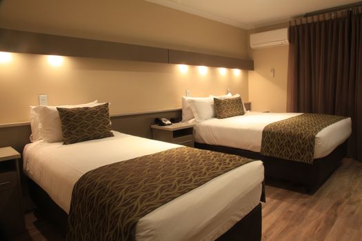 Hotel Room with Bed Interior Design at Night